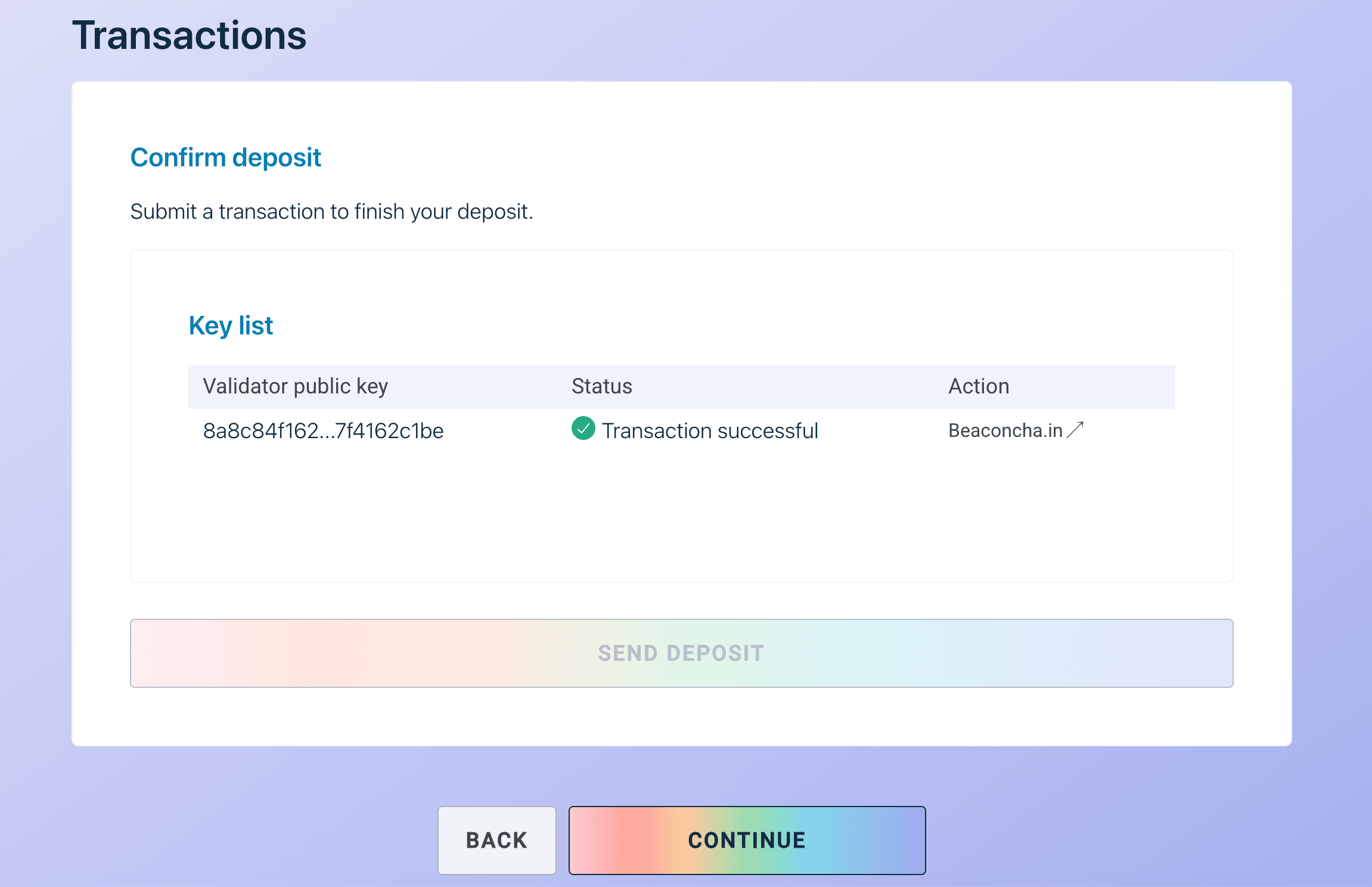 Confirm deposit step 2