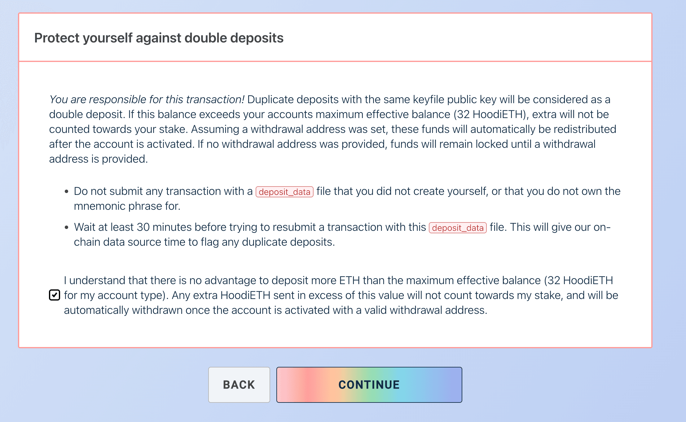 Warning: Don't double deposit