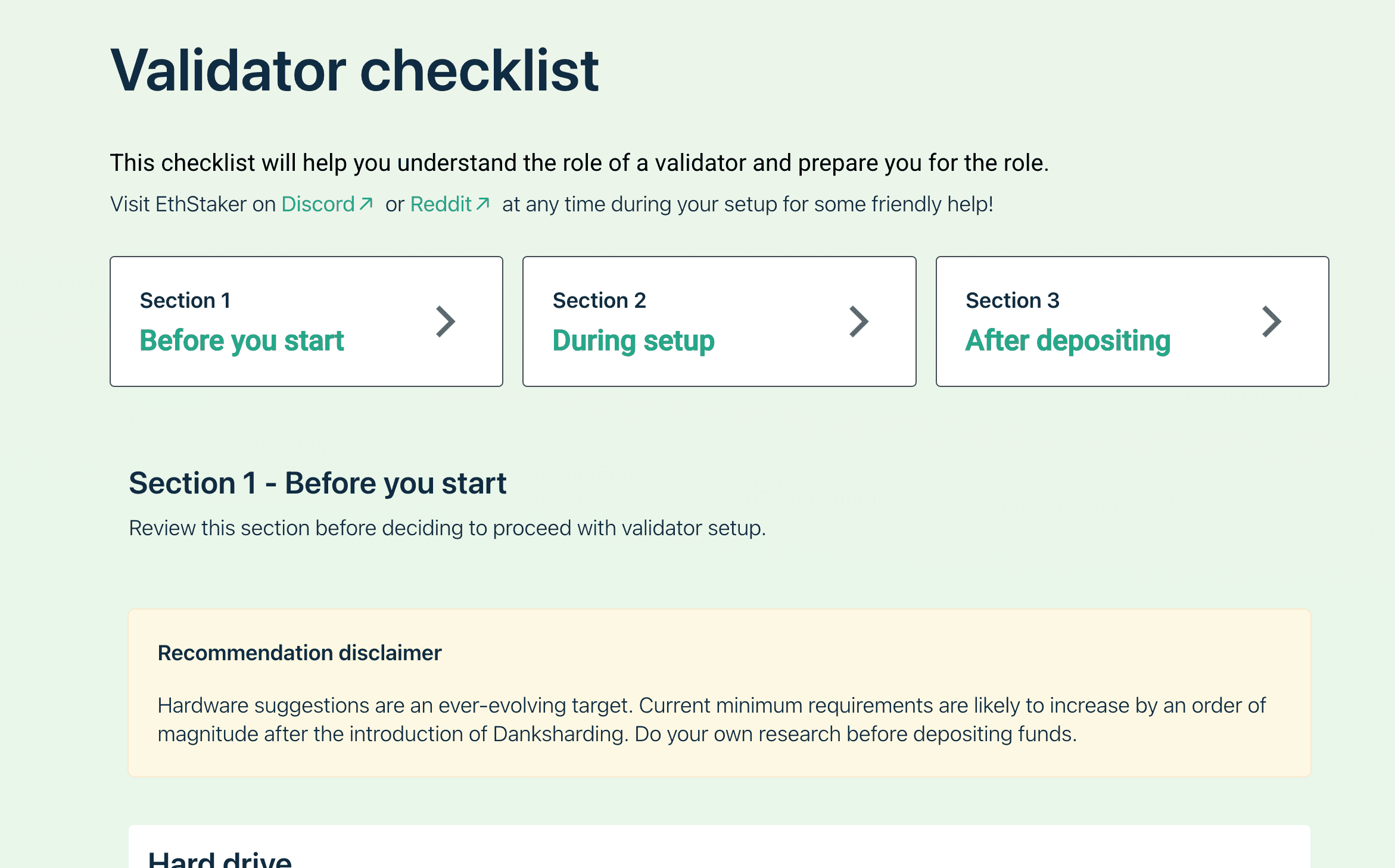Validator setup checklist